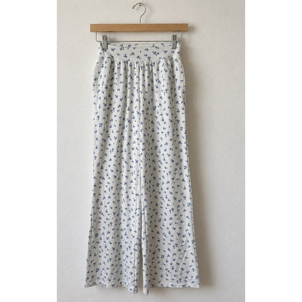 Hollister Pajama Pants Women XS White Blue Floral Wide Leg Loungwear Boho